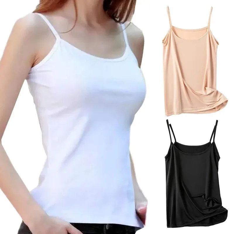 Summer Slim Elastic Ribbed Knitted Vest Girls Sexy Sleeveless Cotton Solid Color Camisole Base Vest Tops Women\'s Intimates Tanks