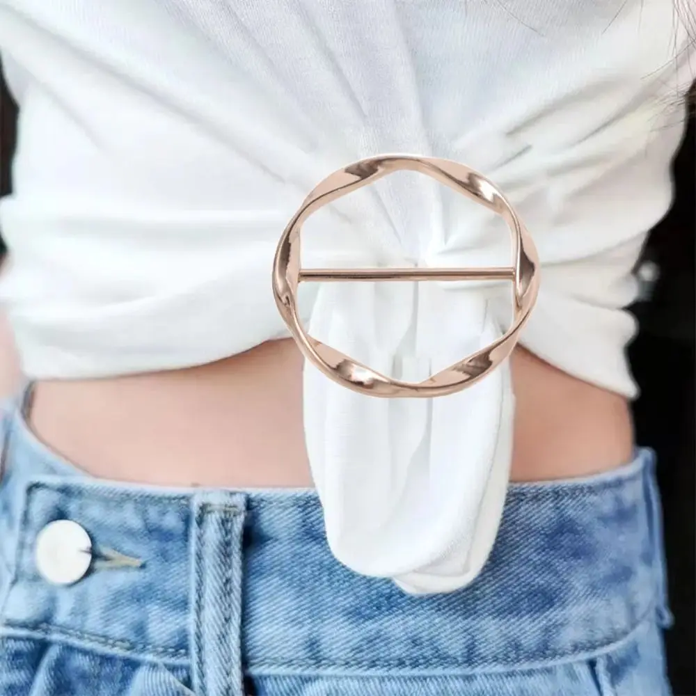 Round Corner Hem Waist Knotted Brooches Metal Simple Shirt T-shirt Fixed Holder Fashion Jewelry Accessories