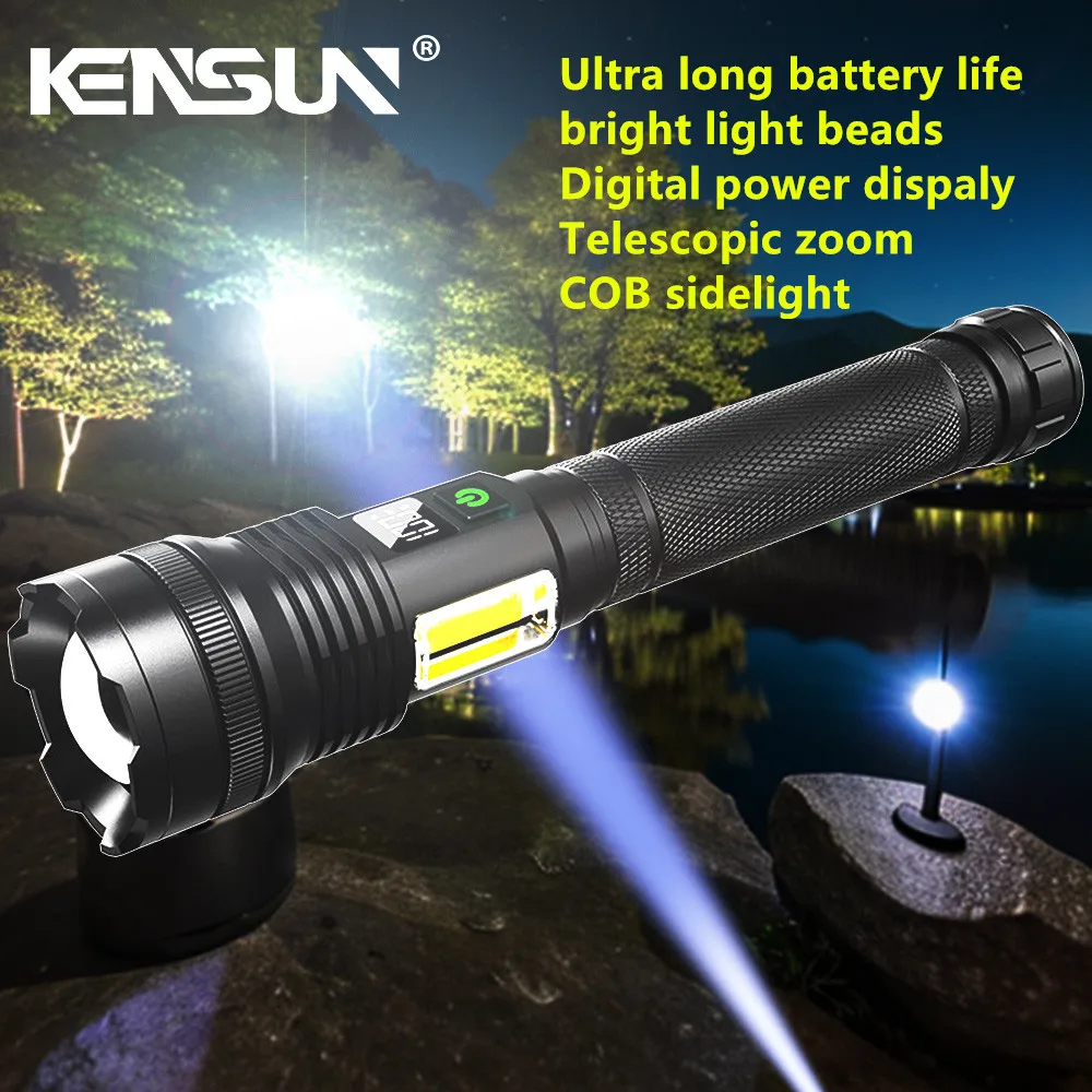 Powerful Spotlight Long Range LED Flashlight Type-C Rechargeable Telescopic Zoom Focusing Spotlight Lamp Super Bright Tactical