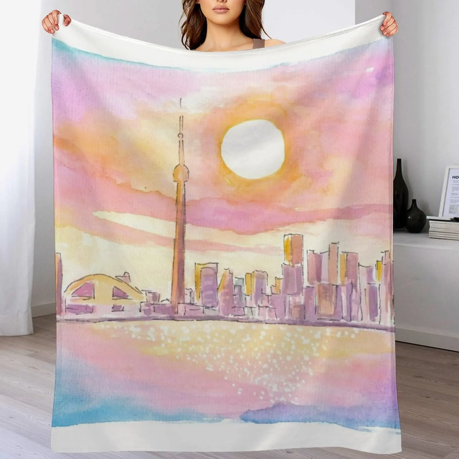 

Toronto Tranquility: Sunlit Skyline by the Lake Throw Blanket Soft Beds Softest Kid'S Blankets