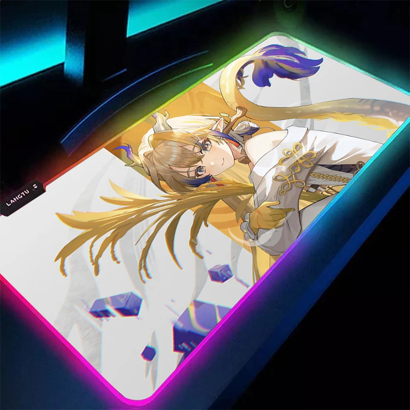 

Коврик для мыши Kawaii ковер RGB ноутбук ПК геймер коврик для клавиатуры светодиодный компьютерный Arknights Shu коврик для мыши край белая кисточка резиновый настольный коврик