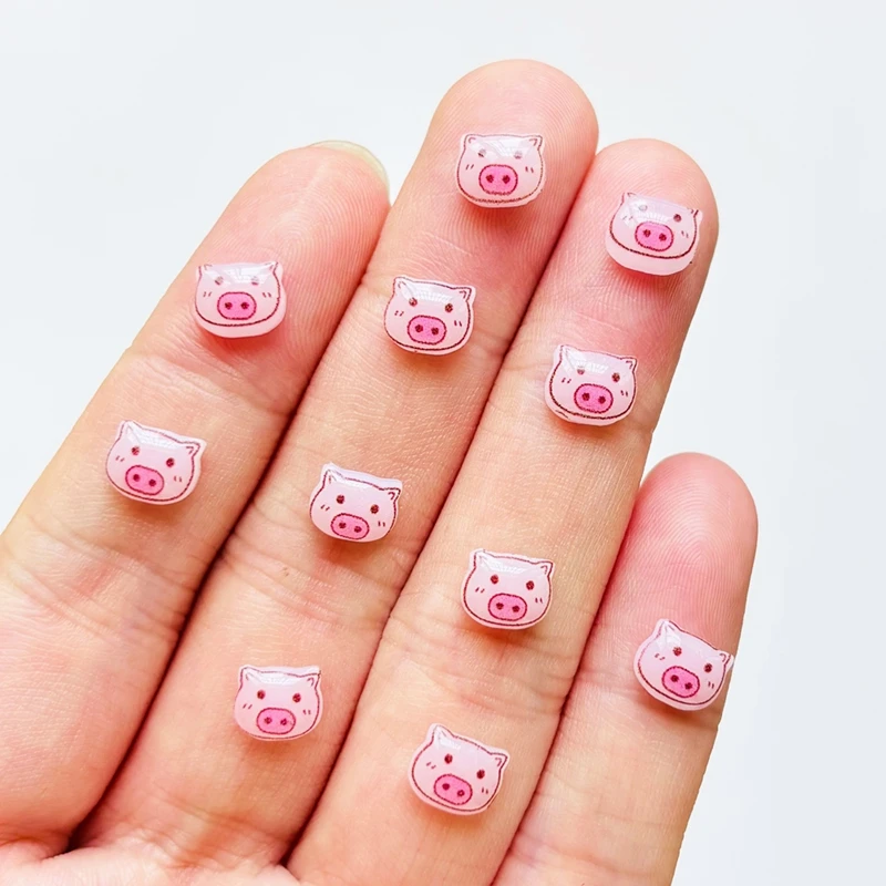 55 pieces of resin cute mini cartoon pig head art nail art DIY scrapbook decoration jewelry making accessories A155