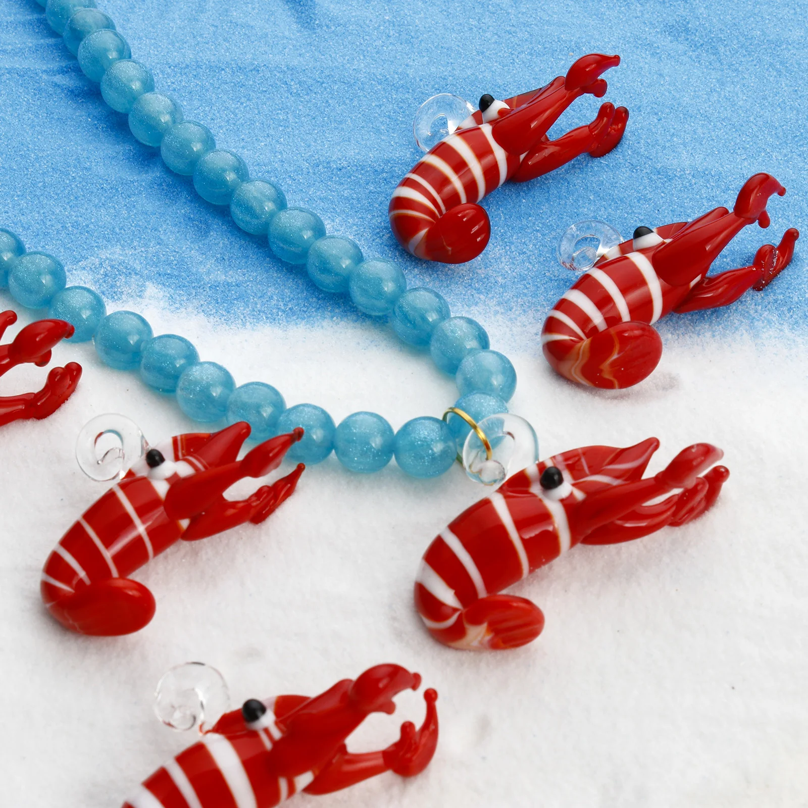 DoreenBeads 1 pezzo 3D Red Lobster Stripe Lampwork Glass Ocean Jewelry pendenti gioielli fai da te che fanno ornamento decorazione dell\'acquario