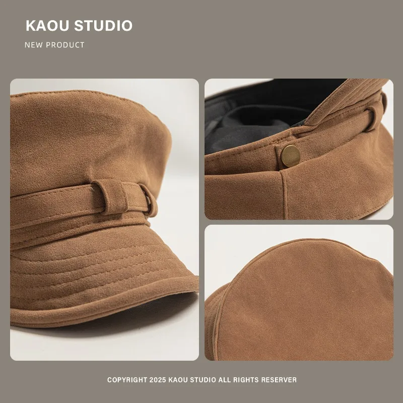 Sombrero de pintor plano de gamuza Retro de Color sólido japonés, gorra de vendedor de periódicos con temperamento informal británico para otoño e invierno para hombres y mujeres
