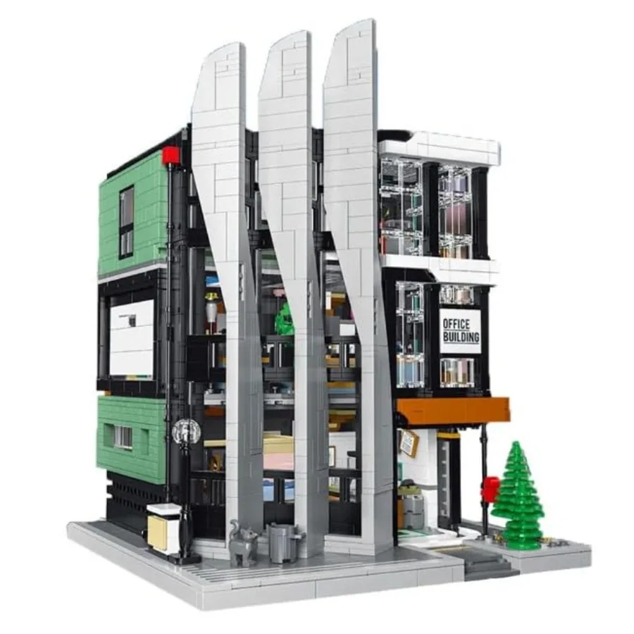 

Downtown Office Building 3 Story 3828 Piece Streetview City Modular Building Block Brick MOC Model or Playset with Accessories