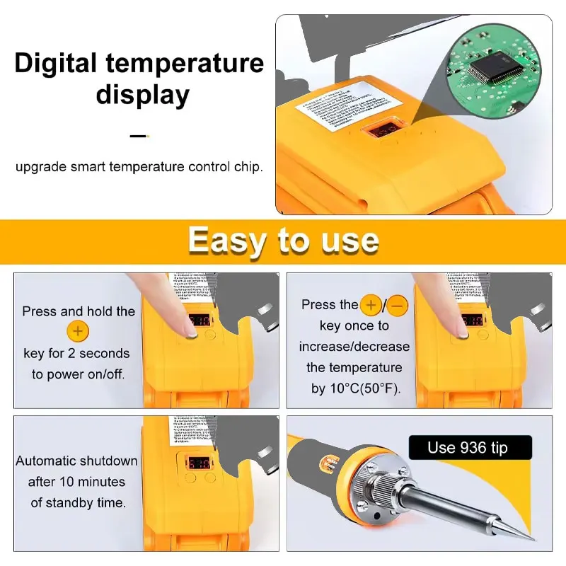 For Dewalt 18V 20V Battery Cordless Electric Soldering Iron Welding Power Tool 300-500℃ Temperature Adjustable Fast Heating