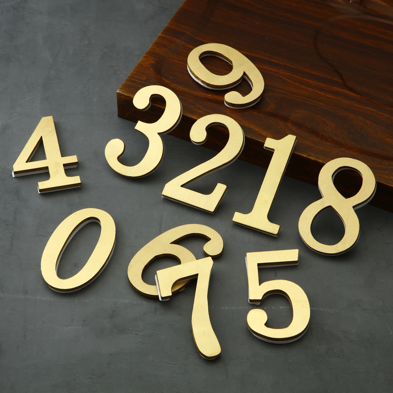 1Pcs 3Inch Brass House Numbers Self-Adhesive Mailbox Numbers 3D Door Number for Outside Hotel Home Address Sticker #0-9