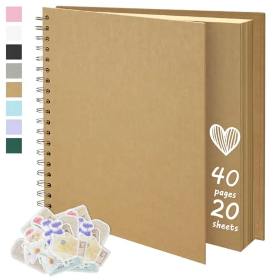 

DIY Scrapbook Photo Album, Spiral Bound Kraft Paper Memory Book with Stickers, Personalized Scrap Book for Weddg Guest Book, Ba