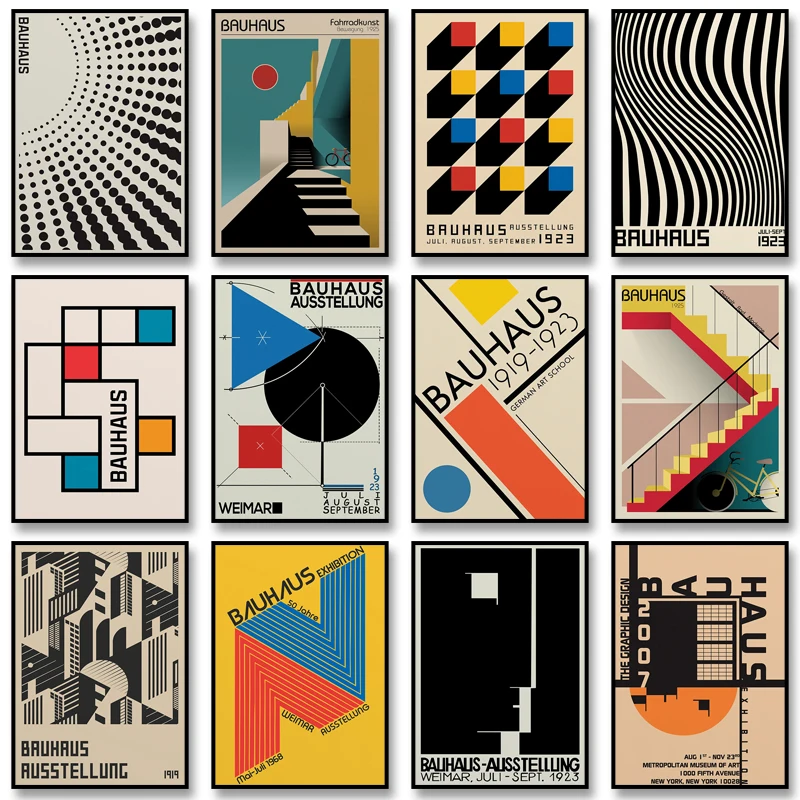 Bauhaus Retro Abstract Canvas Poster Pop Art Geometric Print Modern Wall Art Picture for Living Room Dormitory Home Decoration
