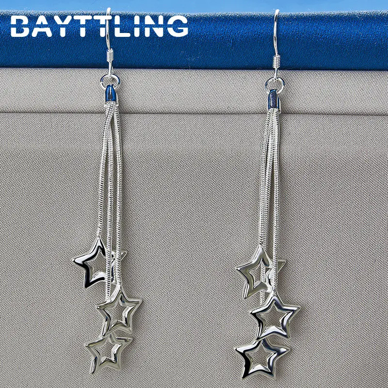 Pendientes de plata de ley 925 para mujer, aretes con borla de 3 estrellas, 85MM, regalo de boda, accesorios de joyería, nueva tendencia