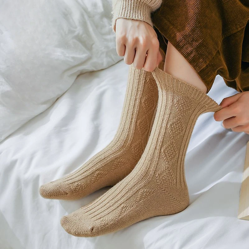 3/5 Pairs of Wool Socks Women's Mid-tube Socks Autumn and Winter Open-cut Solid Color Mid-tube Socks Simple Solid Color