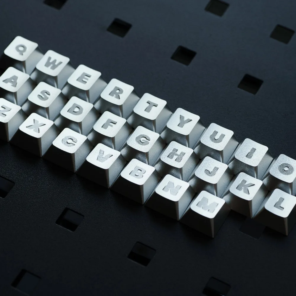 Aluminum Alloy Keycaps Set 27keys English Letter Silver Black Metal Key Cap Mechanical Keyboard CNC Point Glossy Artisan Keycaps