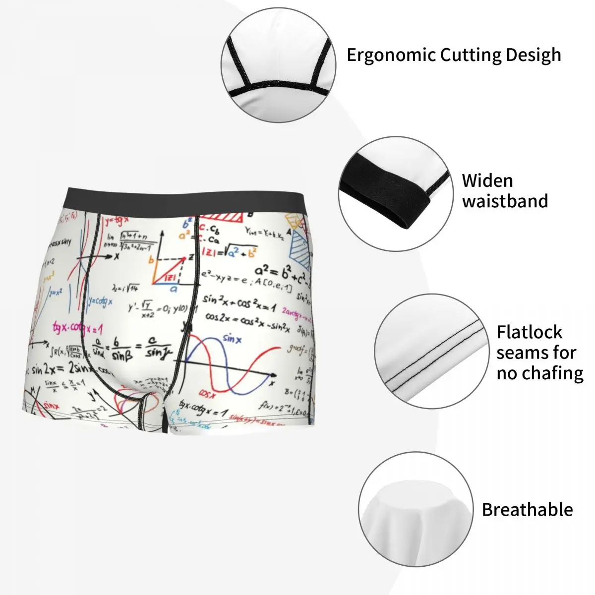 Male Fashion Mathematics Formulas Math Numbers Underwear Geek Science Puzzle Boxer Briefs Breathable Shorts Panties Underpants