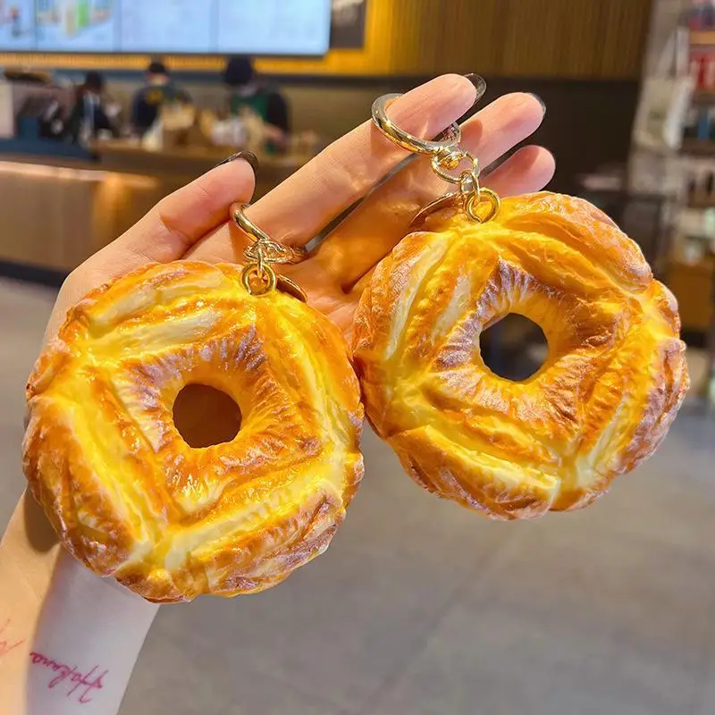 Cute Simulation Bread Donut Pendant Keychain Soft Sponge Pinch Toy Creative Food Charm Funny Decor Ornament Ideal Novelty Gift