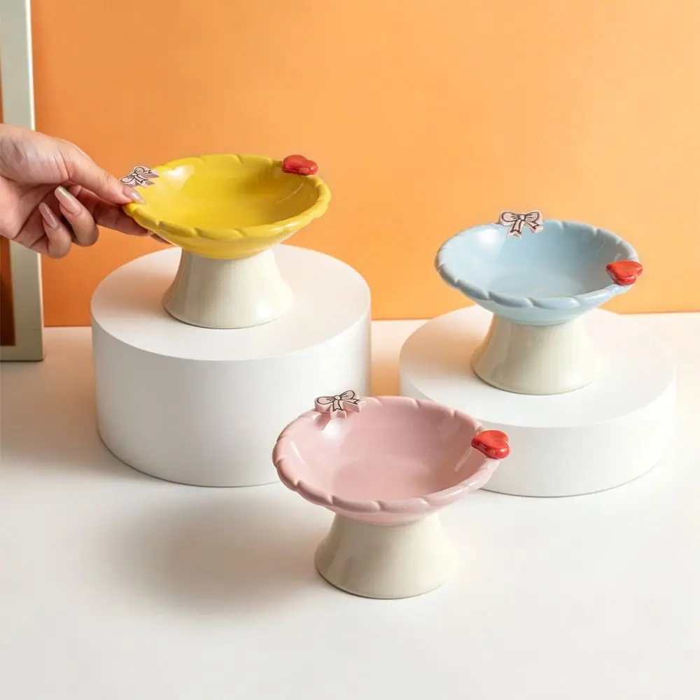 Ceramic Elevated Cat Bowl Cute Anti Slip Raised Pet Feeder Neck Protection Anti-Vomiting Pet Food Dispenser Kitten/Puppy/Bunny