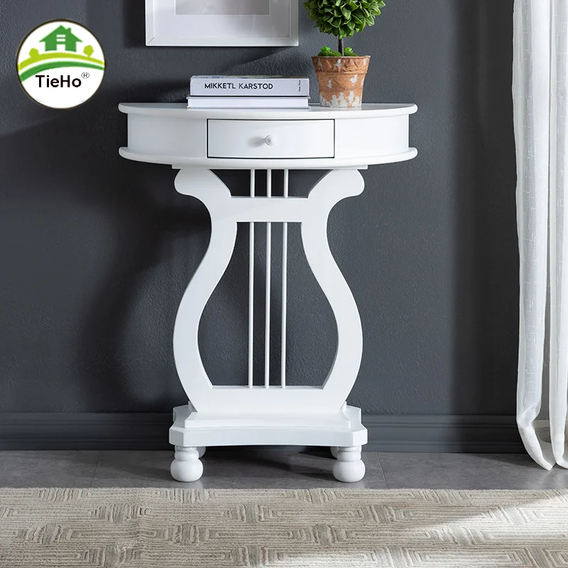 TieHo Solid Wood Semicircle Console Table, Nordic Entrance Drawer Table, Living Room Coffee Table, Side Table, Home Furniture