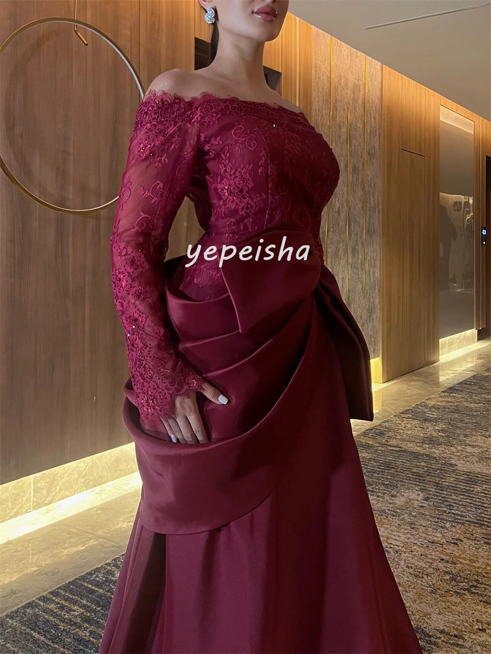 تخصيص مثير رائعة ثنيات مقوس دانتيل ألف خط خارج على الكتف فساتين طويلة فساتين مناسبة مخصصة الأحجام المتاحة الموضة #3