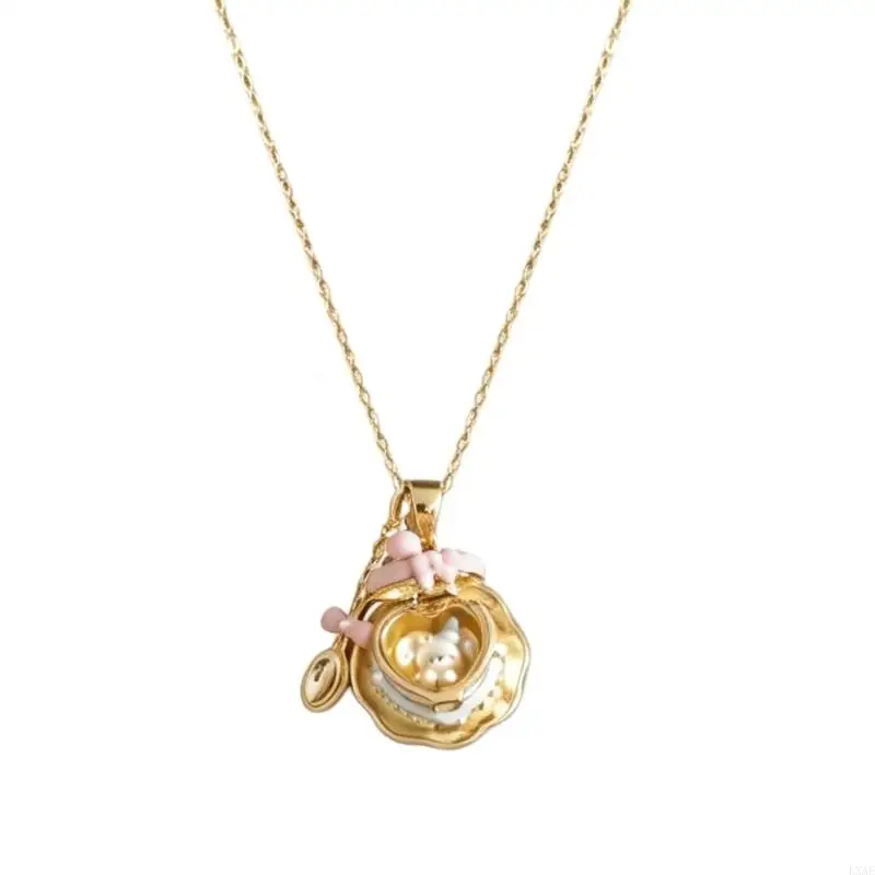  Lovely Tea Cup Hinged Necklace With Spoon Detail Romance Jewelry For Any Occasion