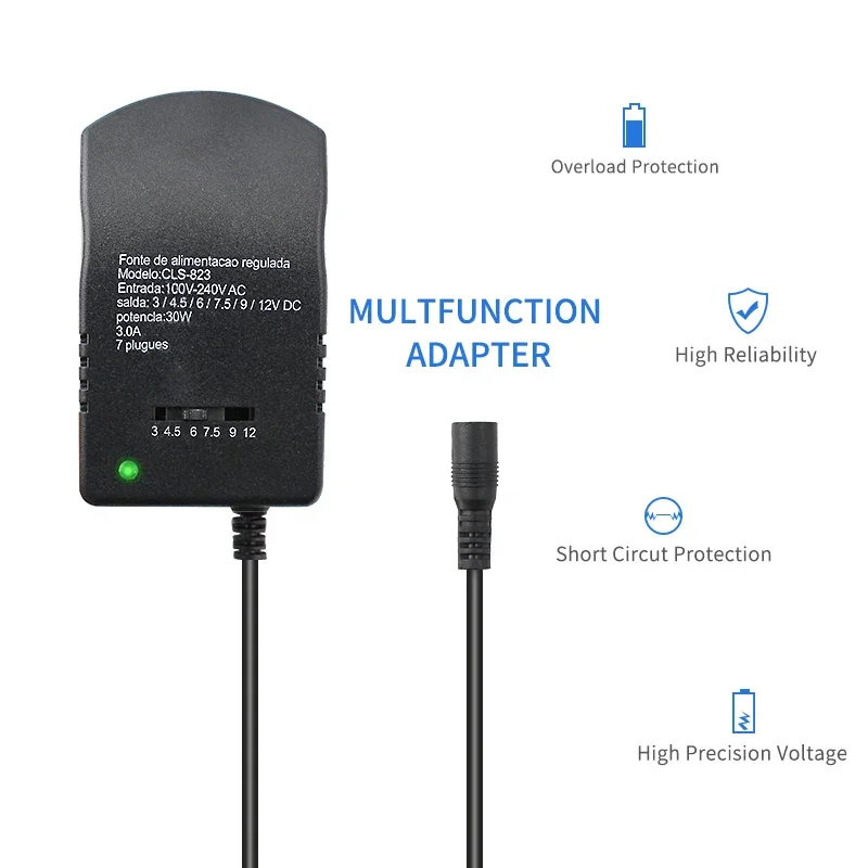 AC Display Screen Adjustable Power Adapter 220V TO 12V 9V 6V 5V 3V 3A 30W Power Supply with 7 PCS 34PCS DC Female Connector Plug