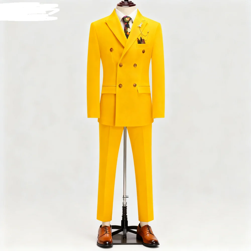 

Новейший однотонный мужской костюм из двух предметов с зубчатыми лацканами и двойной застежкой на пуговицы для четырех сезонов, черный