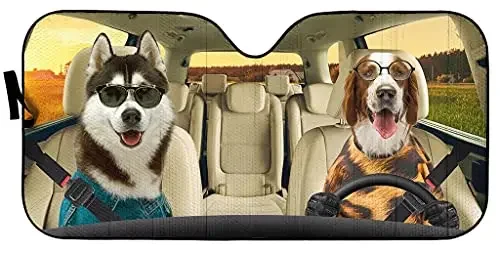 Siberian Husky Auto Windshield Sun Shade Funny Pet Labrador Driving Car Front Window Visor Shade Sun Heat Reflector Anti-UV Coun