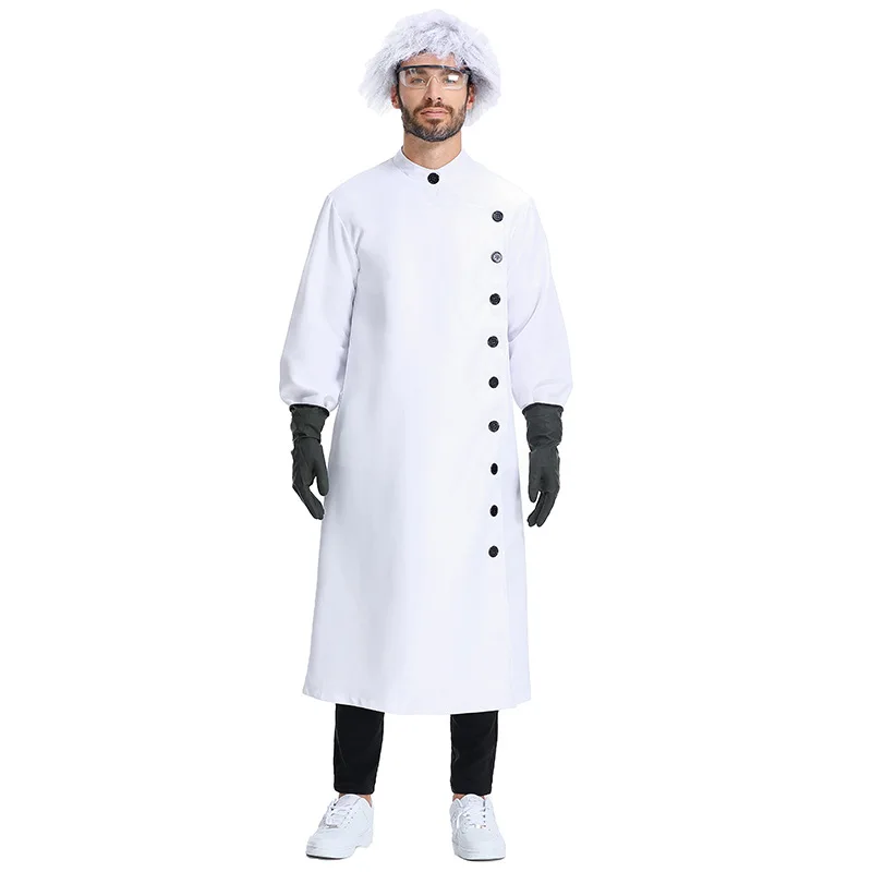 Halloween Crazy Laboratory Scientist Cosplay Costumes for Adults Men Women Party White Robe Lab Suit