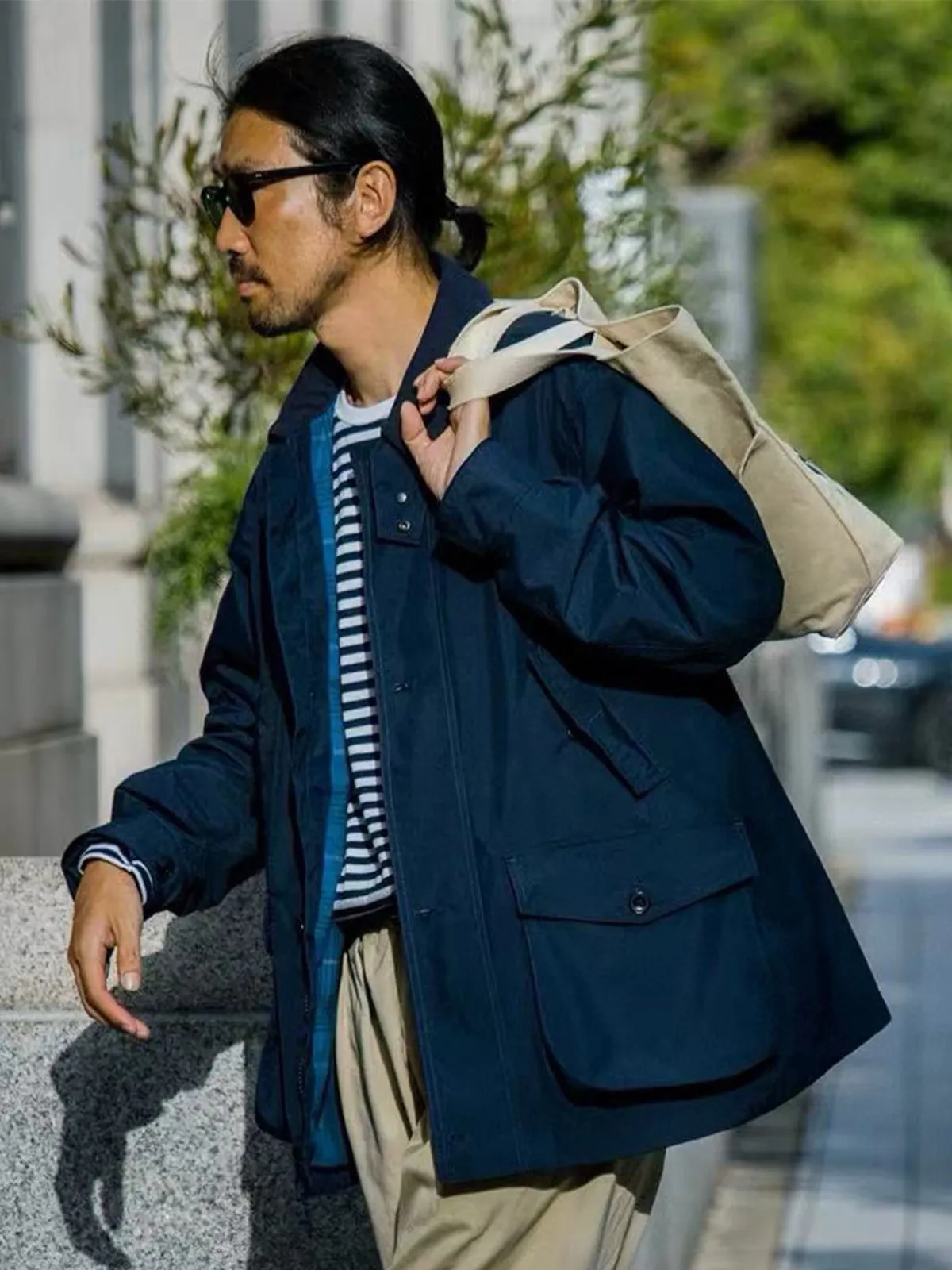 Nanamica Double-layer nylon hunting lapel collar Japanese retro outdoor functional waterproof hooded jacket