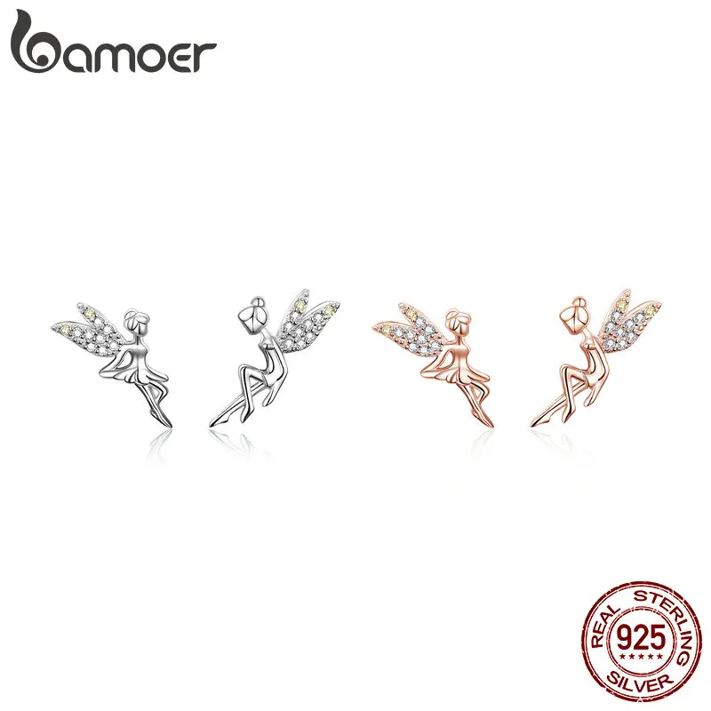 BAMOER 100% 925 Sterling Silver Cute Fairy Elevs Exquisite Stud Earrings Hypoallergenic Earrings for Women Girls Fine Jewelry