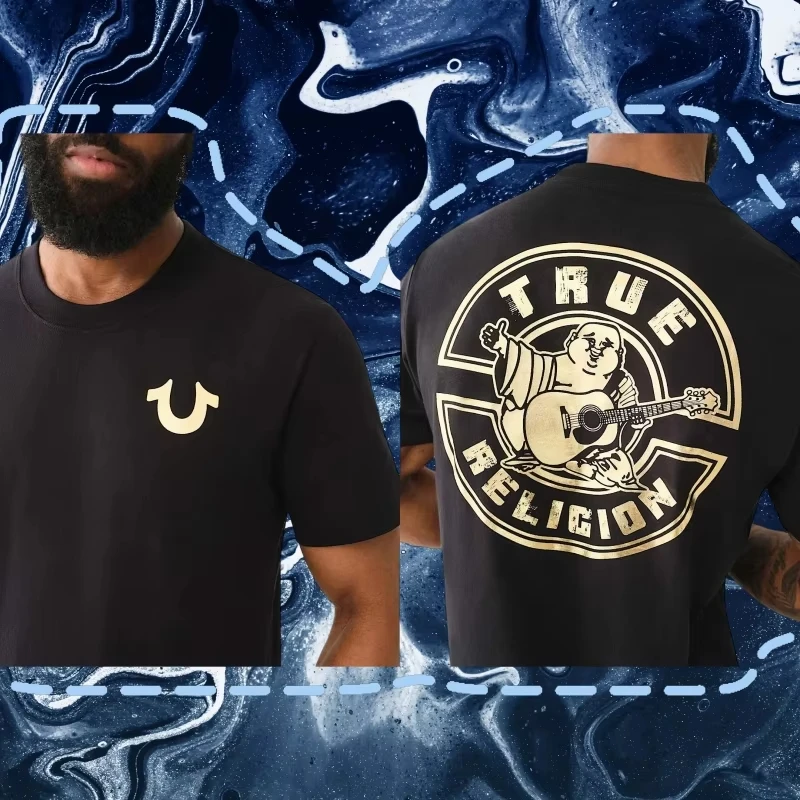 

True Religion T-shirt Women Short Sleeves Men Vintage Casual Cotton Loose Graphic Crew Neck T-shirt Printed Oversized Top Tees