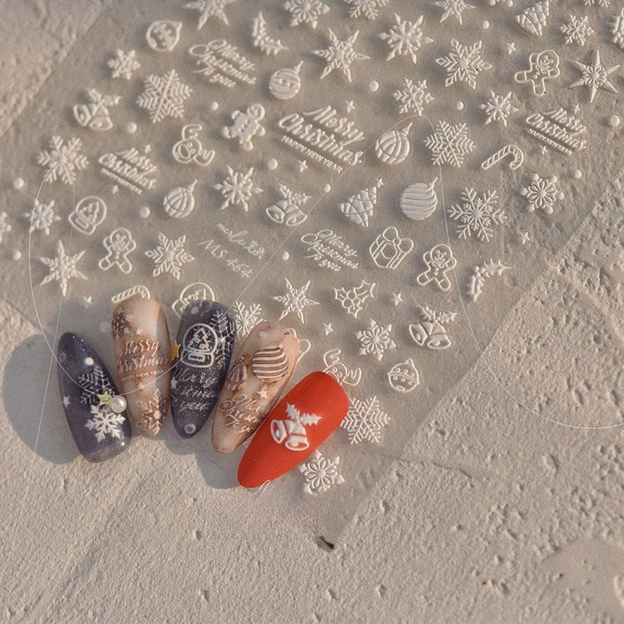 1-delige 5D-nagelkunststickers met reliëf, hoogwaardige kerstserie nagelstickers, sneeuwvlok, kerstontwerp, nail art-stickers