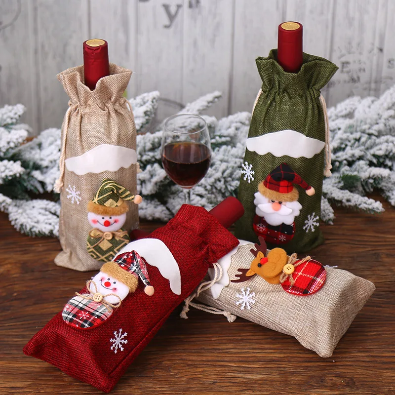 Decorative Christmas Wine Bottle Cover Bags Merry Christmas Decor For  Christmas Ornaments Xmas Gift New Year 2023