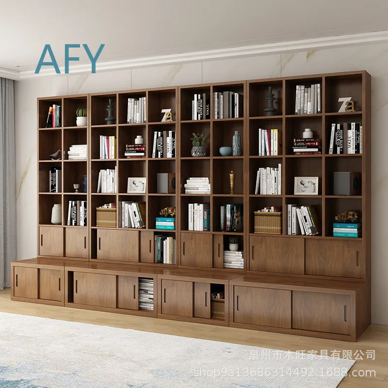 Multilayer Solid Wood Floor Bookshelf for Nordic Library Designer Display Cabinet Reading Room Office Wall Mounted Shelf