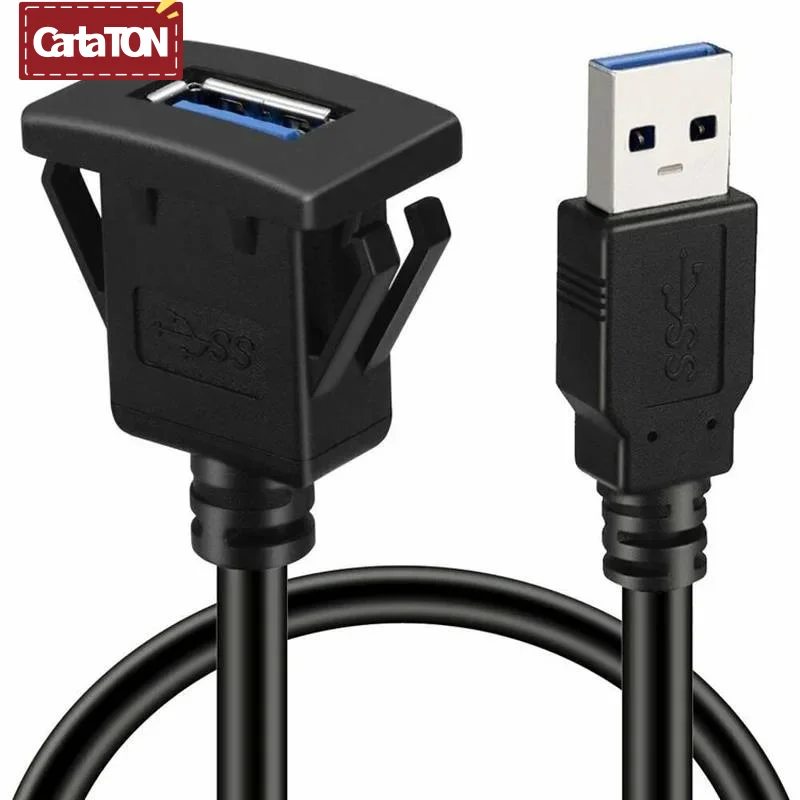USB 3.0 Panel Flush Mount Extension Cable with Buckle for Car Truck Boat Motorcycle Dashboard 1M