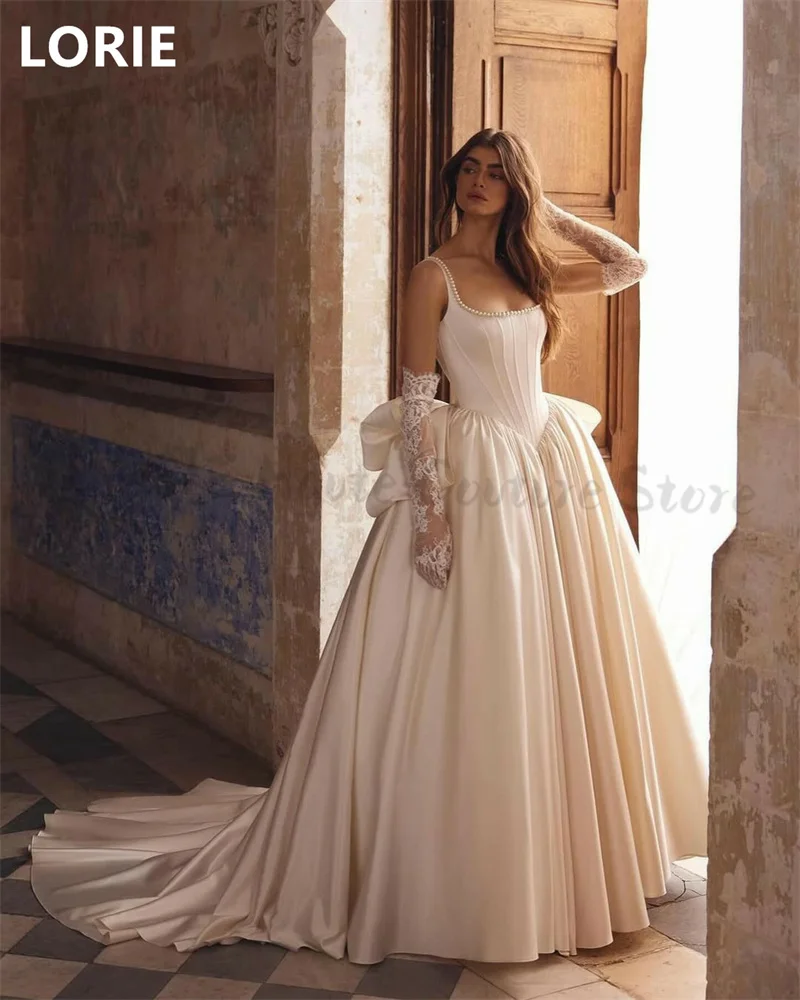 LORIE A-line Spaghetti Strap Wedding Dress Backless Big Beautiful Bow Bridal Gowns Elegant Princess Wedding Gown Customized 2025 image 2