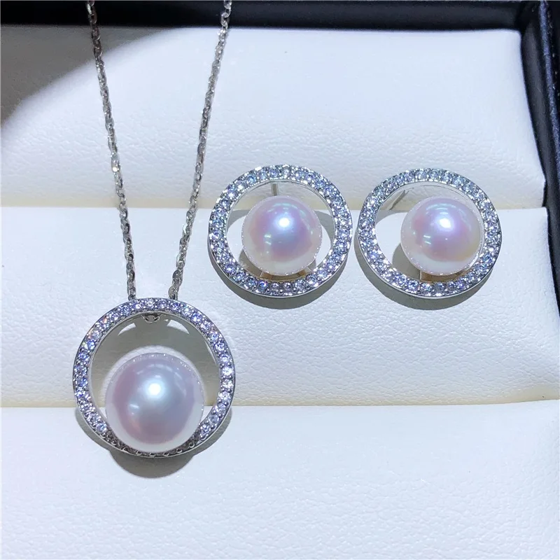 

Beautiful AAAA 6-7mm South Sea White Stud Pearl Necklace & Earrings Two pearl jewelry sets 925S women gift L-081209