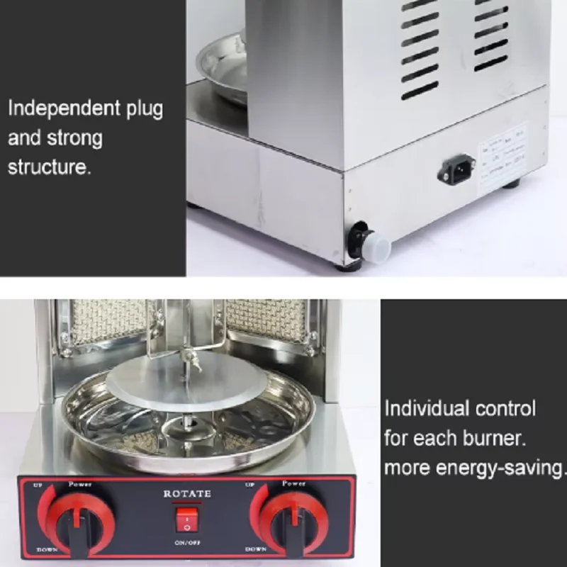 ماكينة شواء تركية تجارية 2 شعلات غاز شوايات شواء الدجاج ماكينة شوارما عمودية دوارة أوتوماتيكية #6