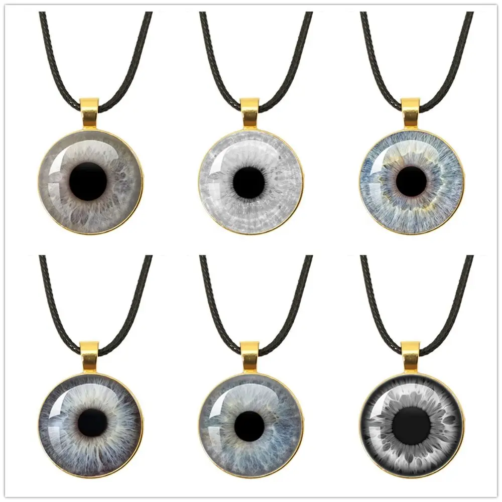 Vintage Large Pupils Necklace Human Eye Charm Necklace Dragon Cat Eye Pendant Glass Dome Leather Rope Chain Necklaces