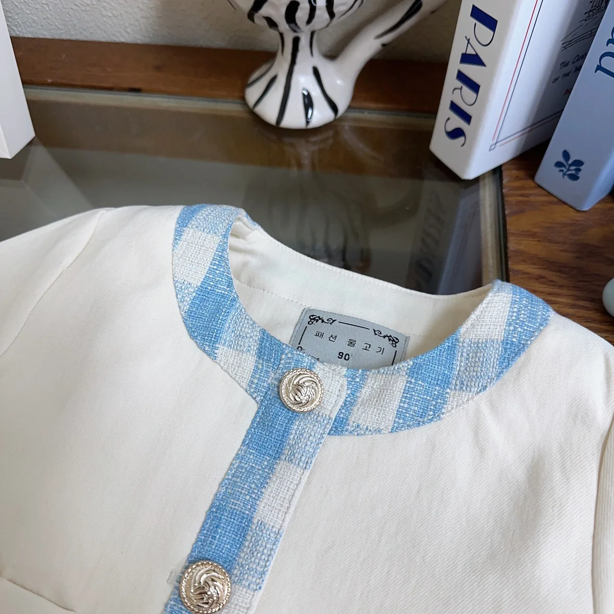 New Girls Suit Spring and Autumn New Women's Treasure Foreign Style Coat Blue and White Plaid Skirt Two-piece Set 4