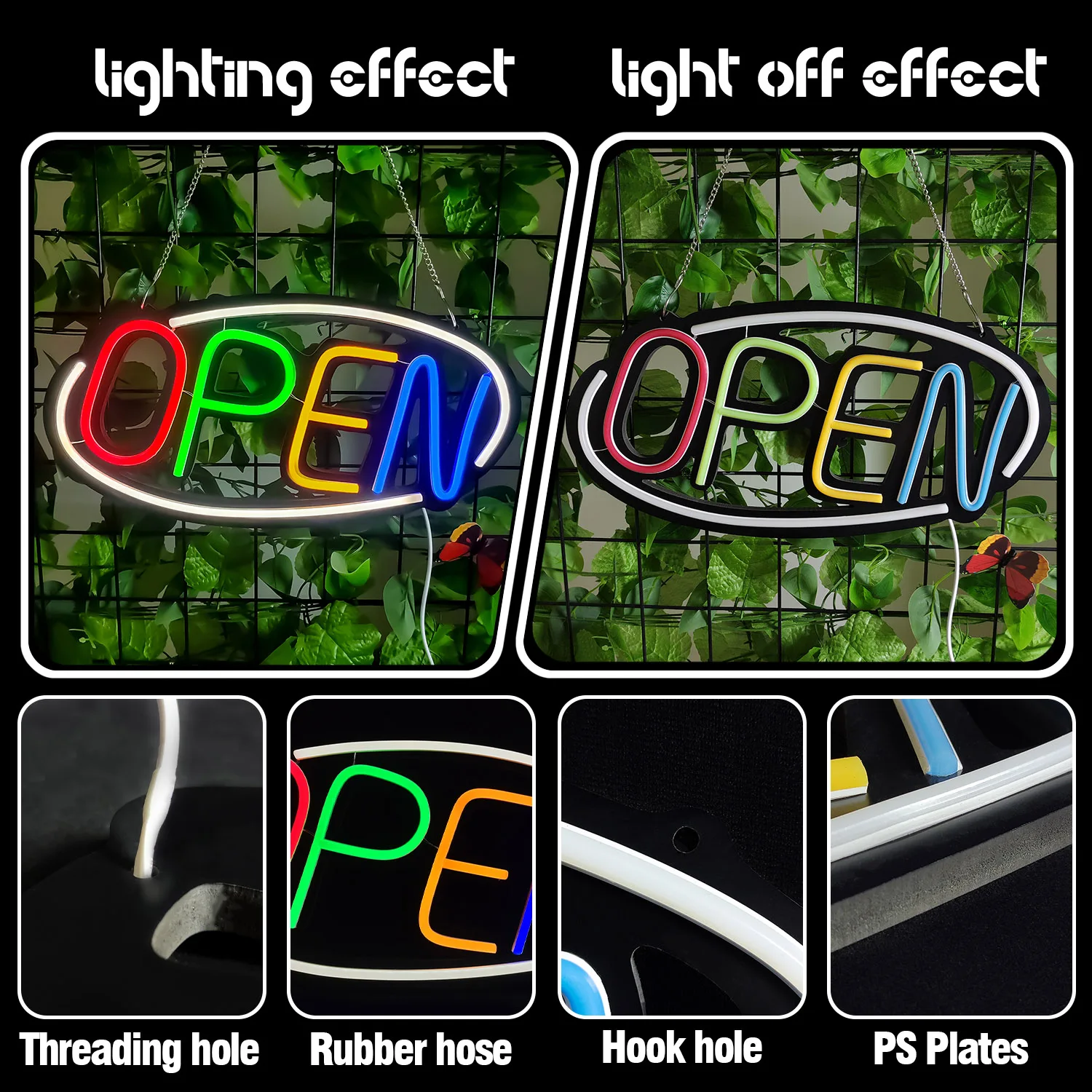 1 لافتة نيون مفتوحة تجارية، شاشة عرض ملونة لوحة إعلانية نابضة بالحياة، مثالية للمحلات التجارية والمطاعم والحانات والفنادق
