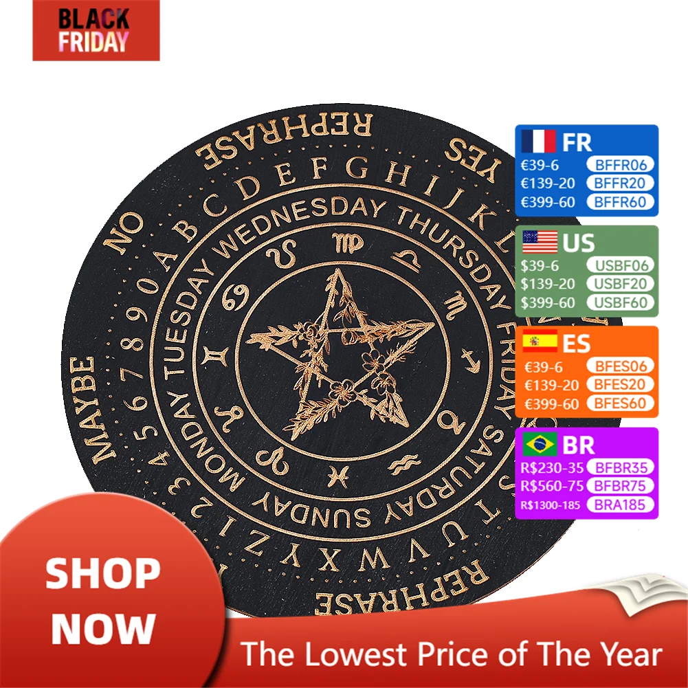 15cm Black Wooden Board Pentagram Thorn Blossom Desktop Coaster Wall Decora Hanging Crystal Display Base Yoga Meditation Board