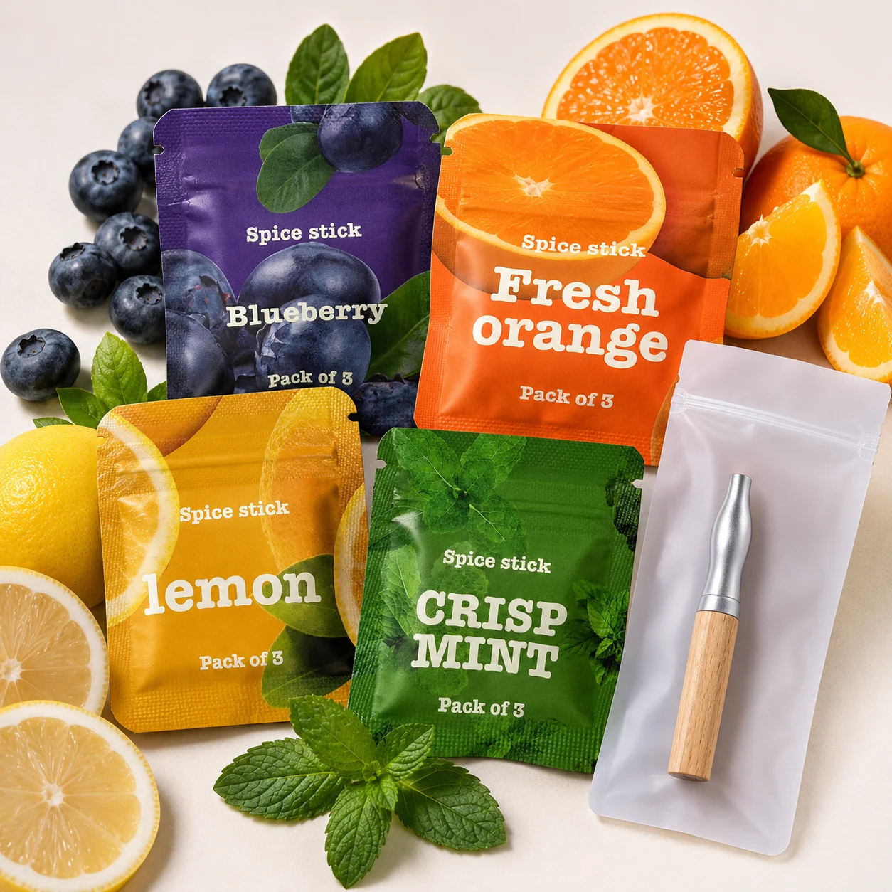 Wooden Quit Smoking Inhaler with 4 Flavor Spice Filter Refills Blueberry Orange Lemon Mint Nicotine Free Craving Relief Smoking