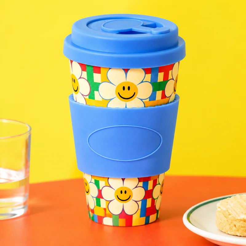 Wiggle Wiggle Bamboo Fiber Coffee Cup With Lid Straw Cute Print Reusable Degradable Water Mug For Office Travel