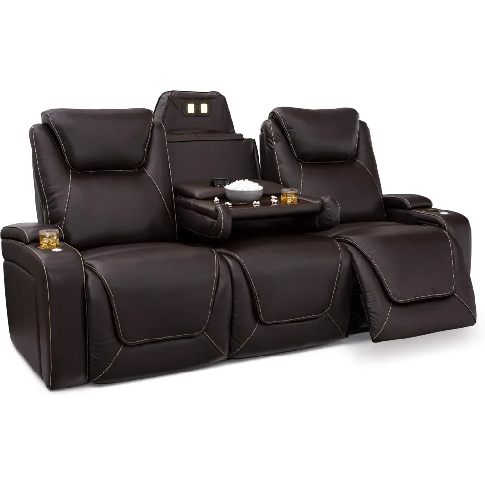 Reclining Sofas, Top Grain Leather Power Recline, Headrests, and Lumbar USB Wireless Charging,Sofa with Fold Down Table