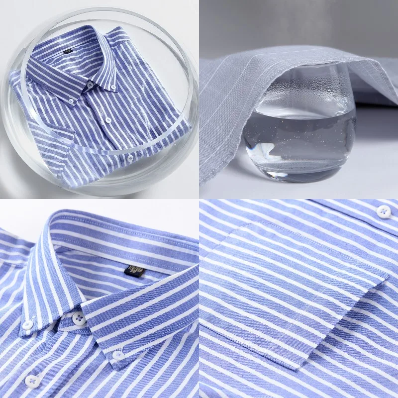 2023 Summer High Quality Cotton  Men Shirts Short Sleeve Dress Shirts Male Slim Social Business Blouse Solid Color Oxford Shirt