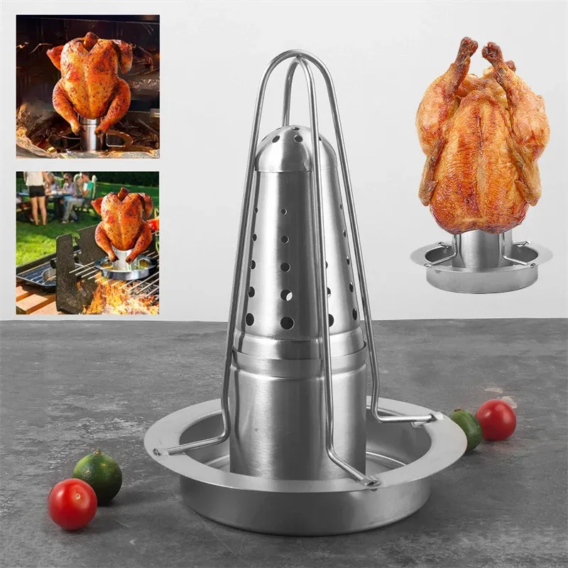 

Stainlness Steel Removable Roasting Grill Stand Outdoor BBQ Tool Chicken Roaster Rack Non-stick Grilled Chicken Plate Party