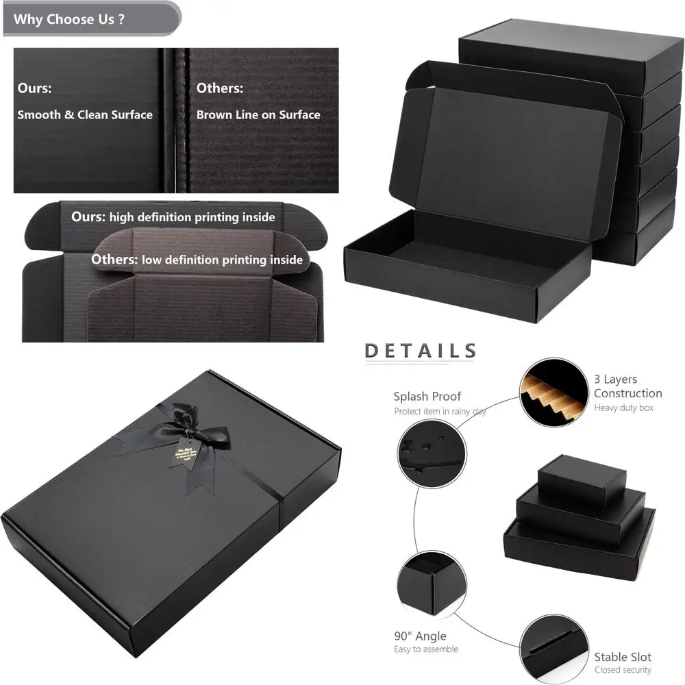 

18-Pack 17x11x3 Inch Black Corrugated Cardboard Shipping Boxes for Small Business, Mailing, and Packing Clothes