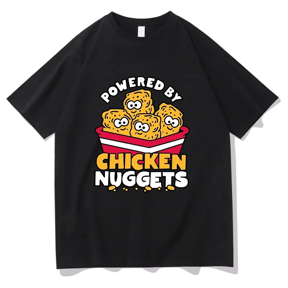 Funny Powered By Chicken Nuggets T Shirt Fashion Men/Women Harajuku Retro T-Shirt High Quality Vintage Casual Cotton Tees Shirts