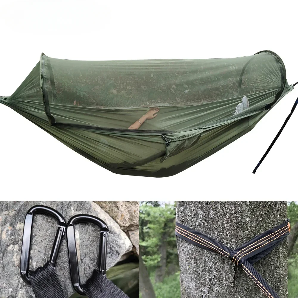 1-2 Person Portable Outdoor Camping Hammock with Mosquito Net High Strength Parachute- Fabric Hanging Bed Hunting Sleeping Swing