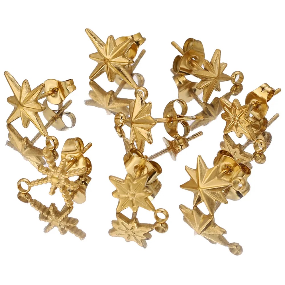 6pcs Gold Stainless Steel Hexagram Star Starburst Earring Making Supplies Hooks Connectors Earring Base Posts Components Parts image 6