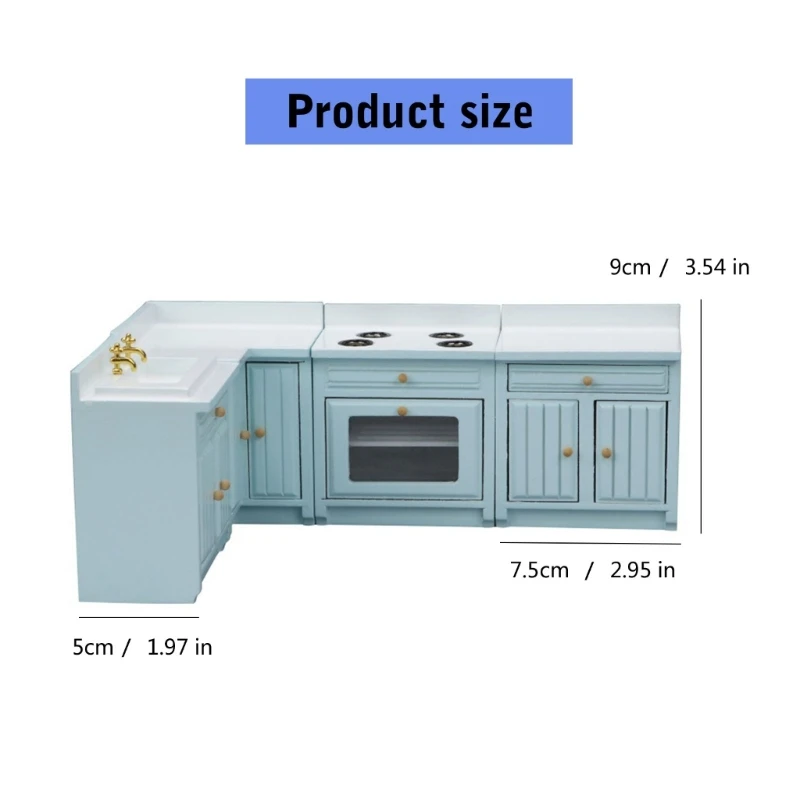 Gedetailleerde 1/12 poppenhuizen keukenkast model houten keuken koken aanrecht keukenfornuis met functionerende deuren